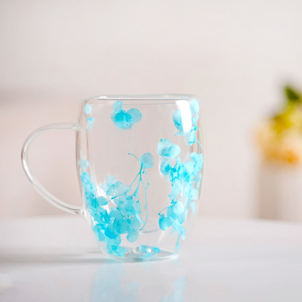 Set Of 2 Double Walled Flower Coffee Mug Blue 350ml