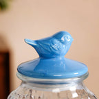 Bird Glass Jar With Blue Ceramic Lid Set Of 2 1500ml
