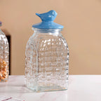 Bird Glass Jar With Blue Ceramic Lid Set Of 2 1500ml