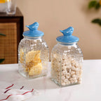 Bird Glass Jar With Blue Ceramic Lid Set Of 2 1500ml