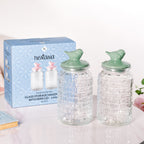 Set Of 2 Glass Jars With Green Bird Lid 1300ml