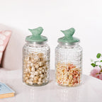 Set Of 2 Glass Jars With Green Bird Lid 1300ml