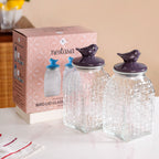 Set Of 2 Glass Storage Container with Ceramic Bird Lid 1500ml