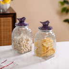 Set Of 2 Glass Storage Container with Ceramic Bird Lid 1500ml