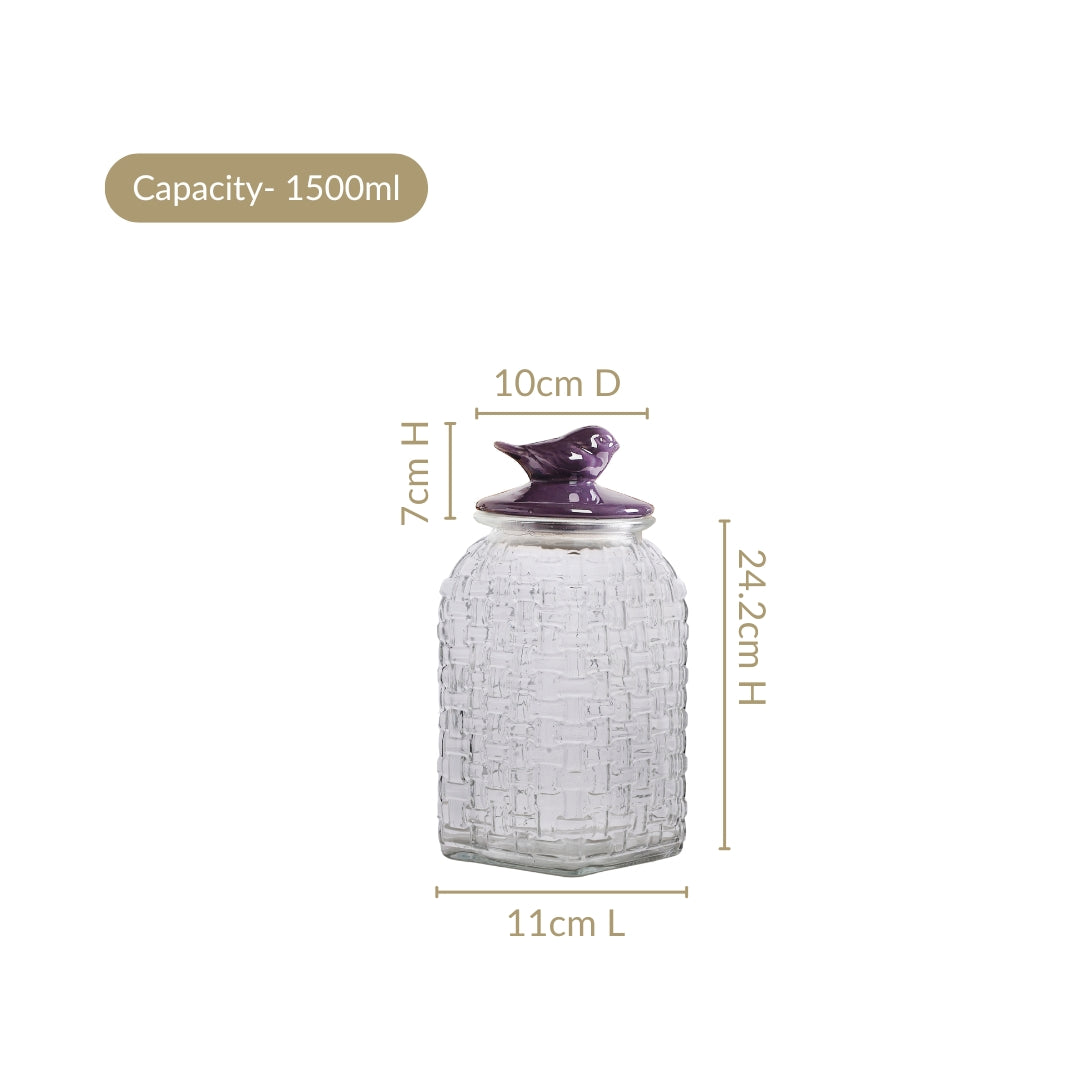Set Of 2 Glass Storage Container with Ceramic Bird Lid 1500ml