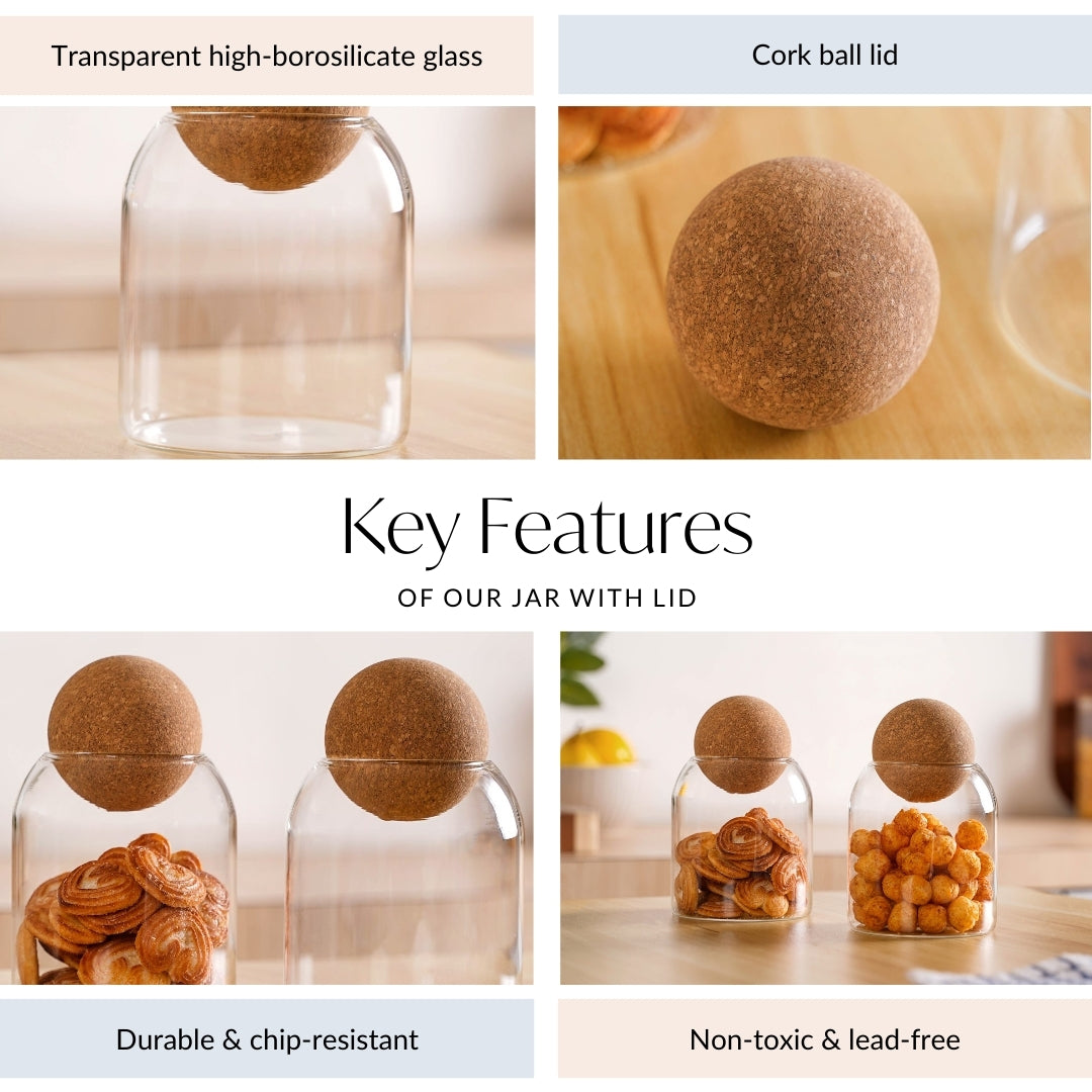 Cork Ball Lid Scandinavian Glass Jar Set of 2 500ml