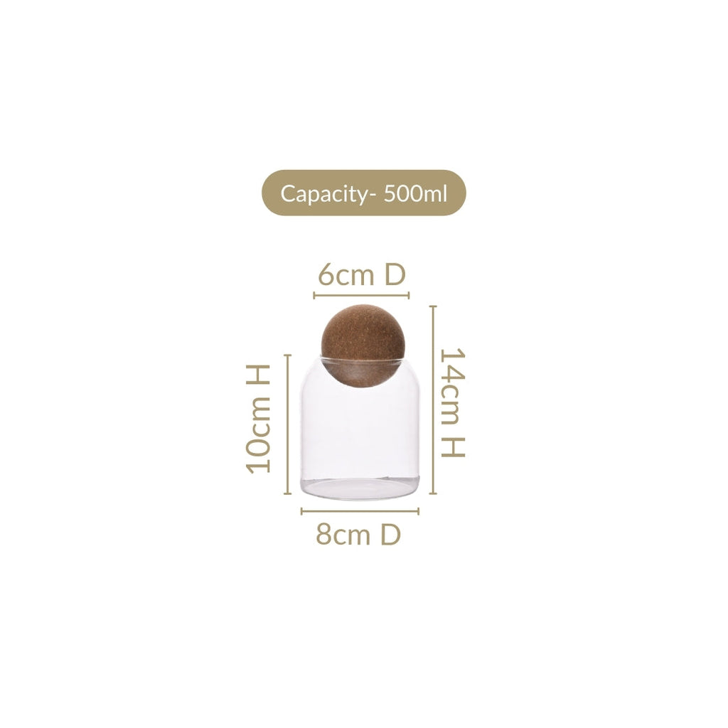 Cork Ball Lid Scandinavian Glass Jar Set of 2 500ml