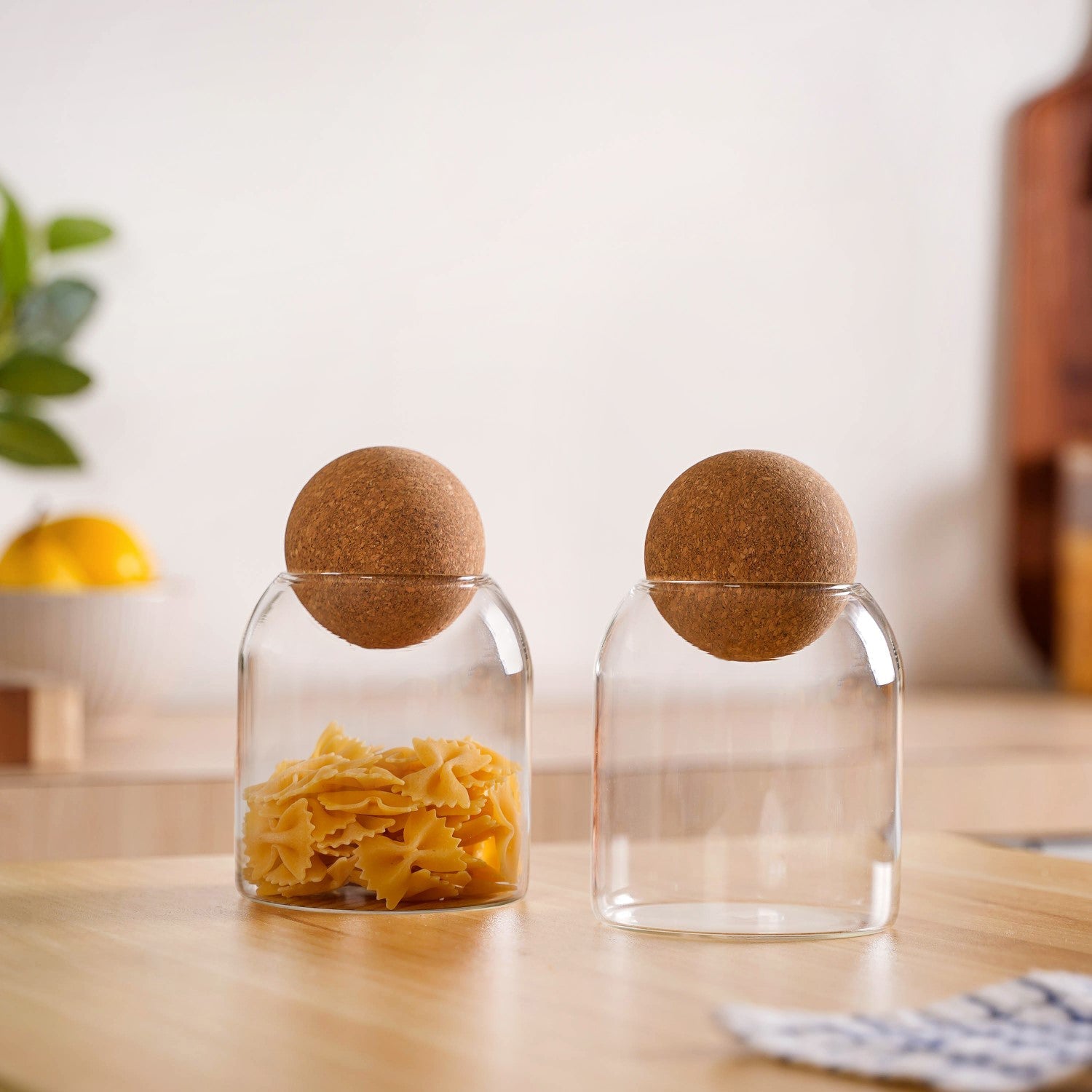 Cork Ball Lid Scandinavian Glass Jar Set of 2 500ml