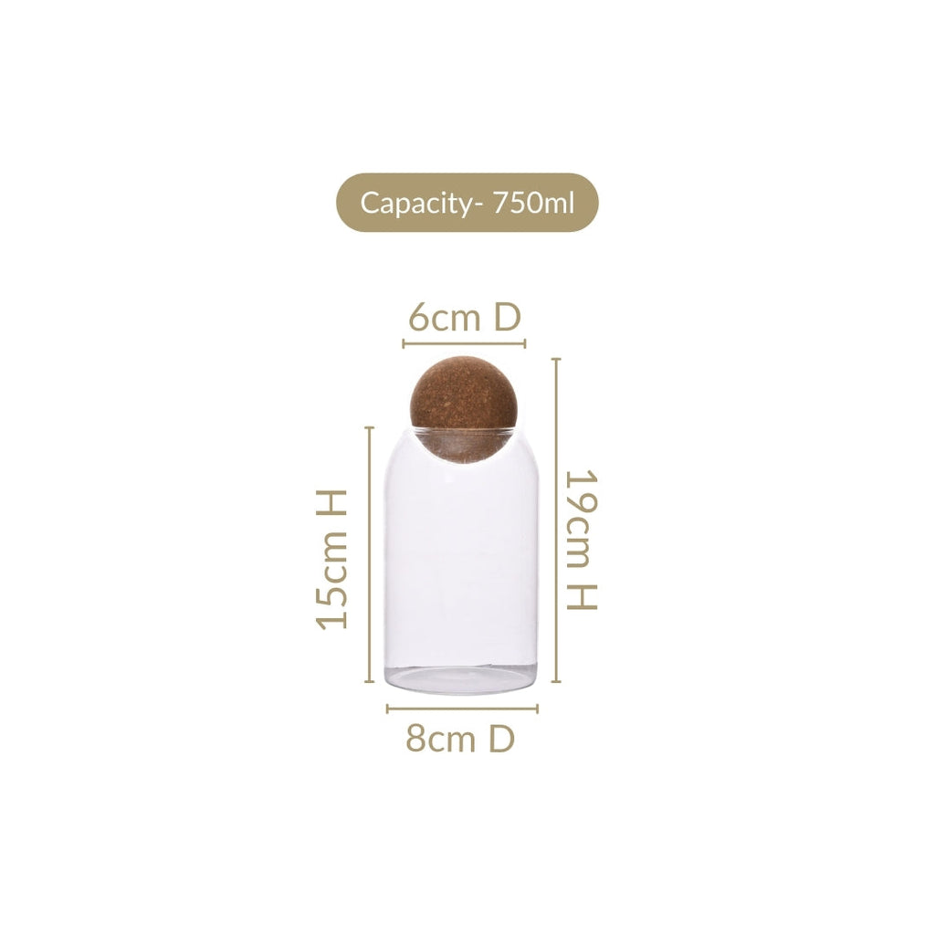 Set Of 2 Cork Ball Glass Jars 750ml