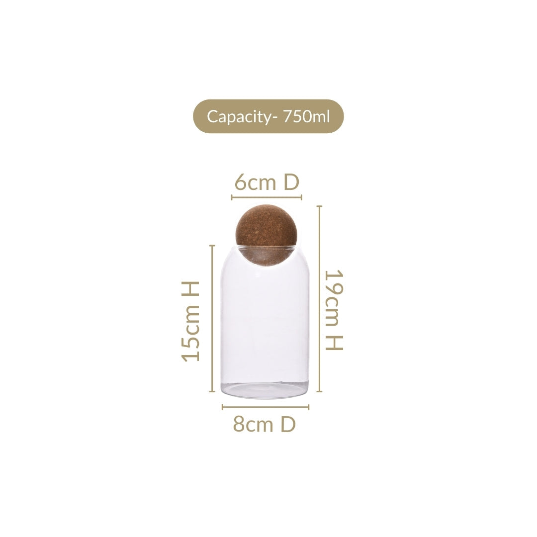 Set Of 2 Cork Ball Glass Jars 750ml
