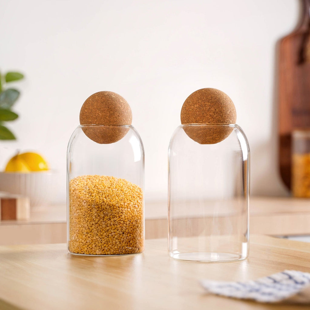 Set Of 2 Cork Ball Glass Jars 750ml