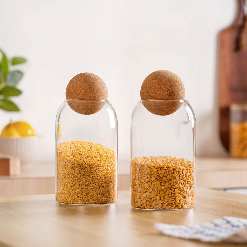 Set Of 2 Cork Ball Glass Jars 750ml