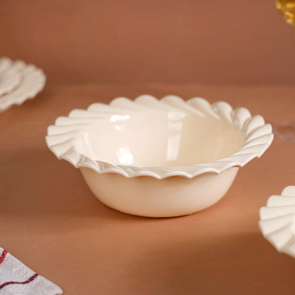 Scallop Vanilla White Serving Bowl Set Of 2 1000ml