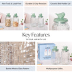 Set Of 2 Glass Jars With Green Bird Lid 1300ml