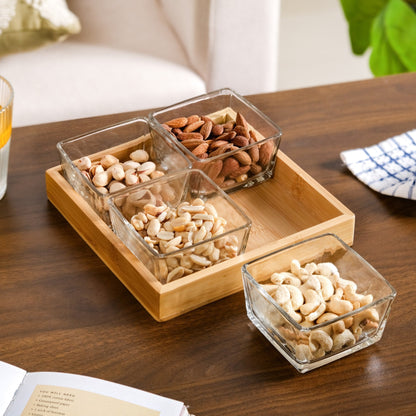 Glass Snack Serving Bowls With Tray