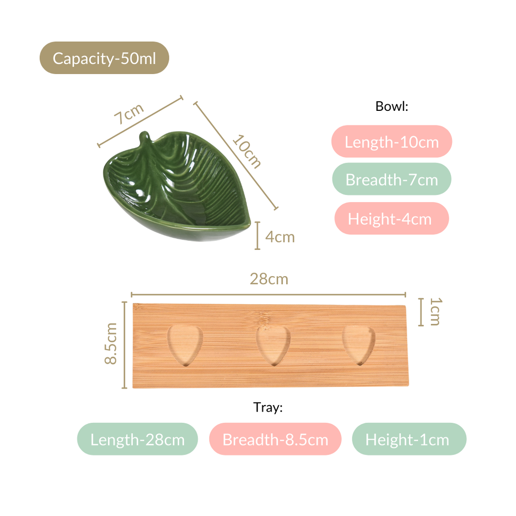 Green Leaf Ceramic Platter Set Of 3 50ml