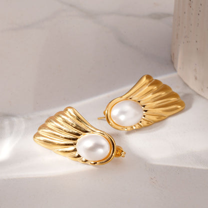 Feather Peal Drop Earrings