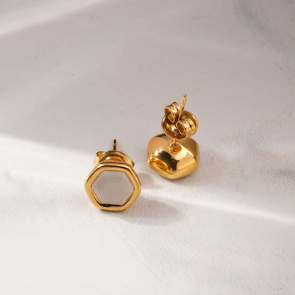 Hexagon Matte Stone Stud Earrings