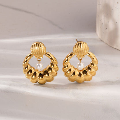 Sculpted Oyster Pearl Drop Earrings