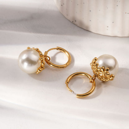 Floral Top Pearl Drop Earrings