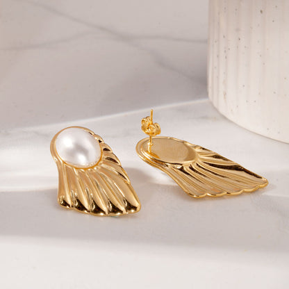 Feather Peal Drop Earrings