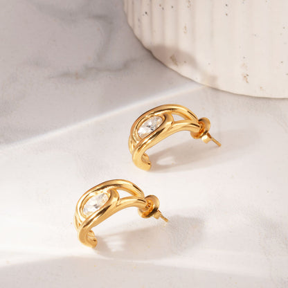 Leaf Stone Half Hoop Earrings