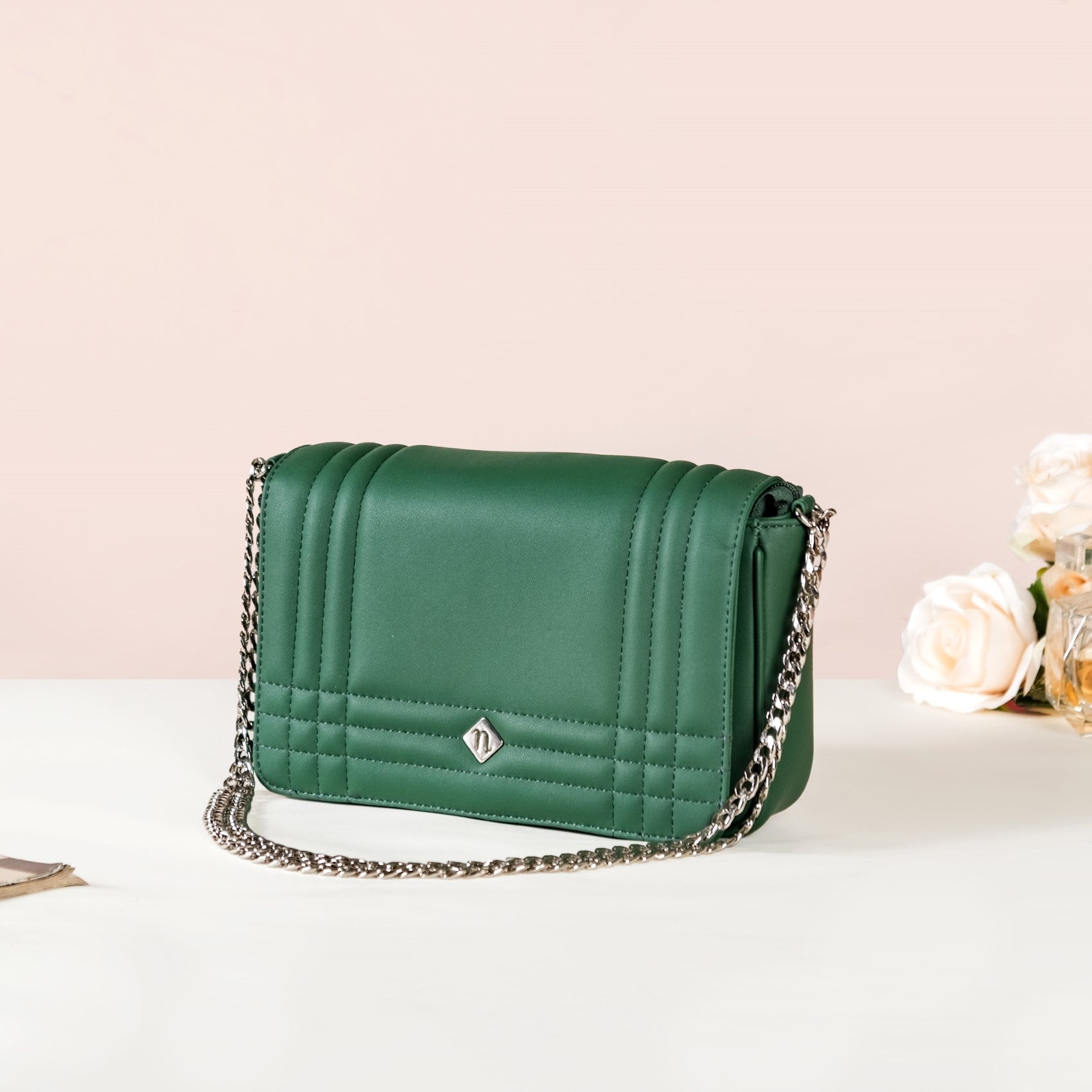 Cypress Green Cross Body Shoulder Bag With Chain