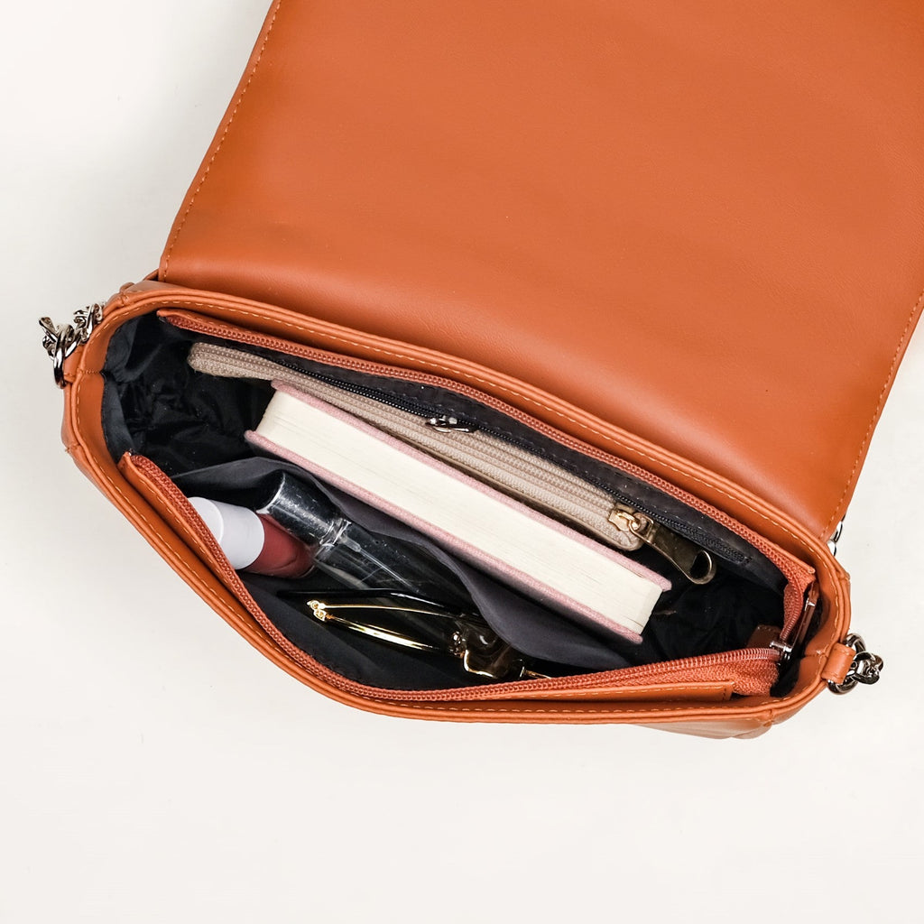 Classic Flap Tan Shoulder Bag With Chain