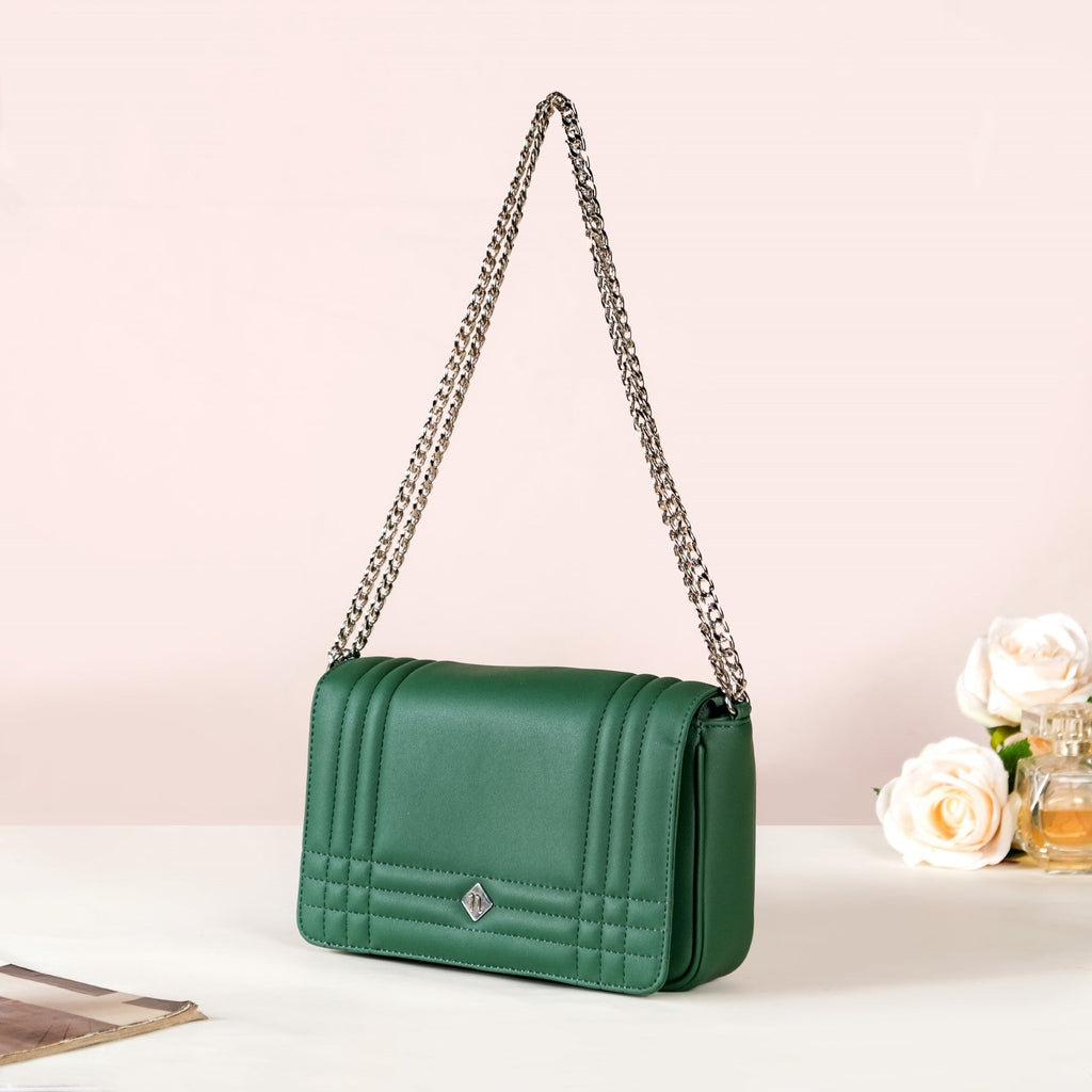 Cypress Green Cross Body Shoulder Bag With Chain