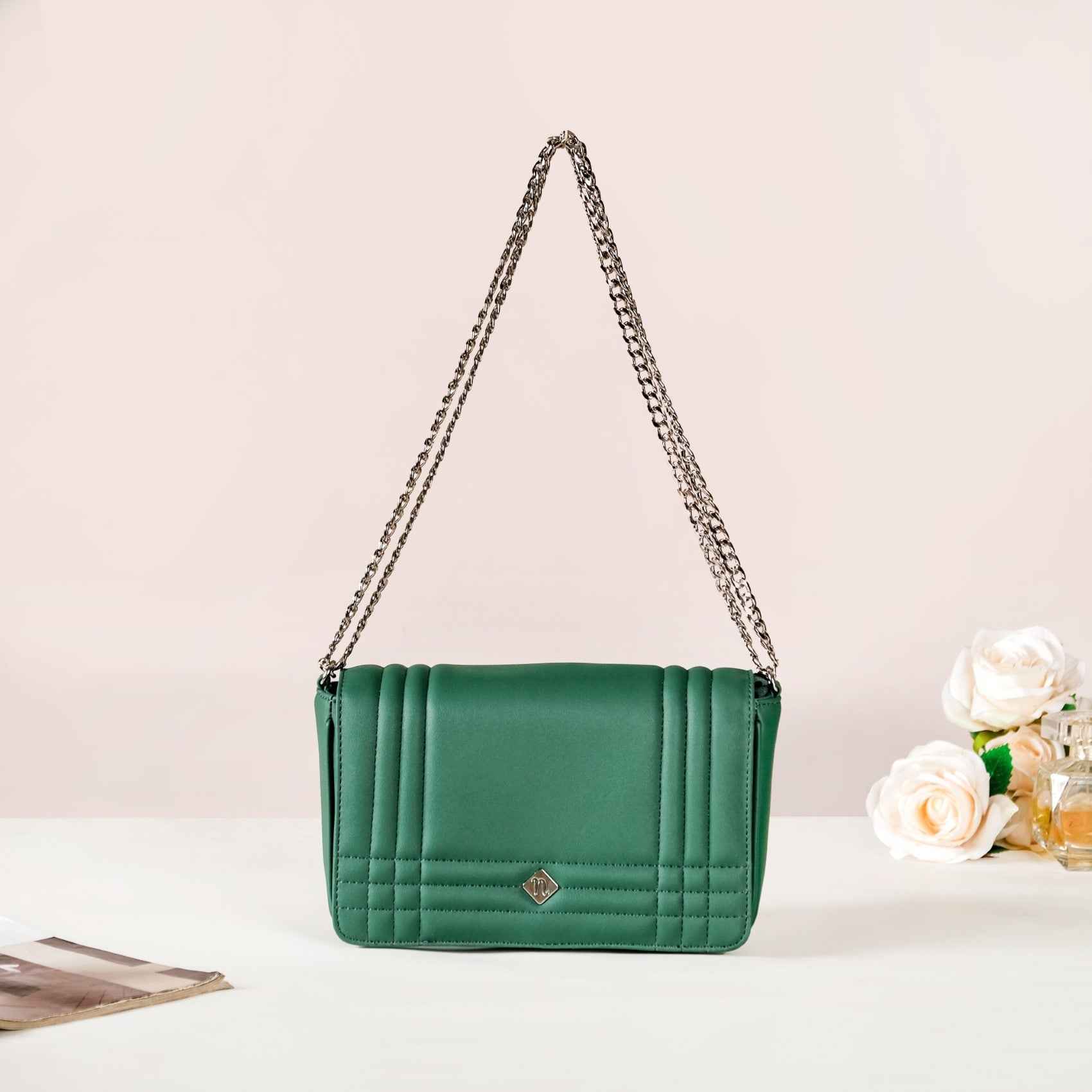 Cypress Green Cross Body Shoulder Bag With Chain