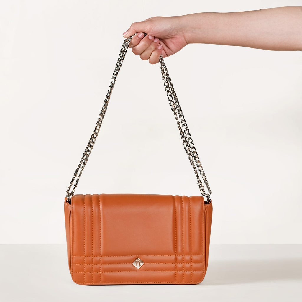 Classic Flap Tan Shoulder Bag With Chain