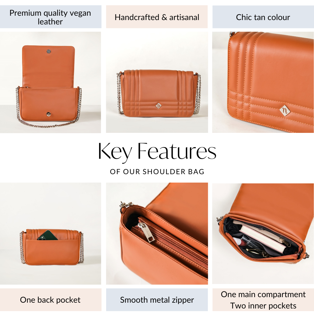 Classic Flap Tan Shoulder Bag With Chain