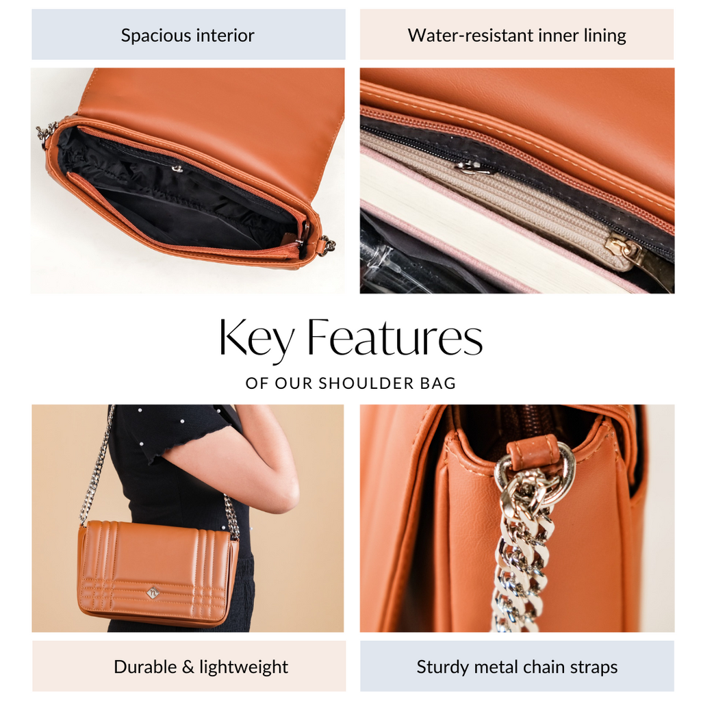 Classic Flap Tan Shoulder Bag With Chain