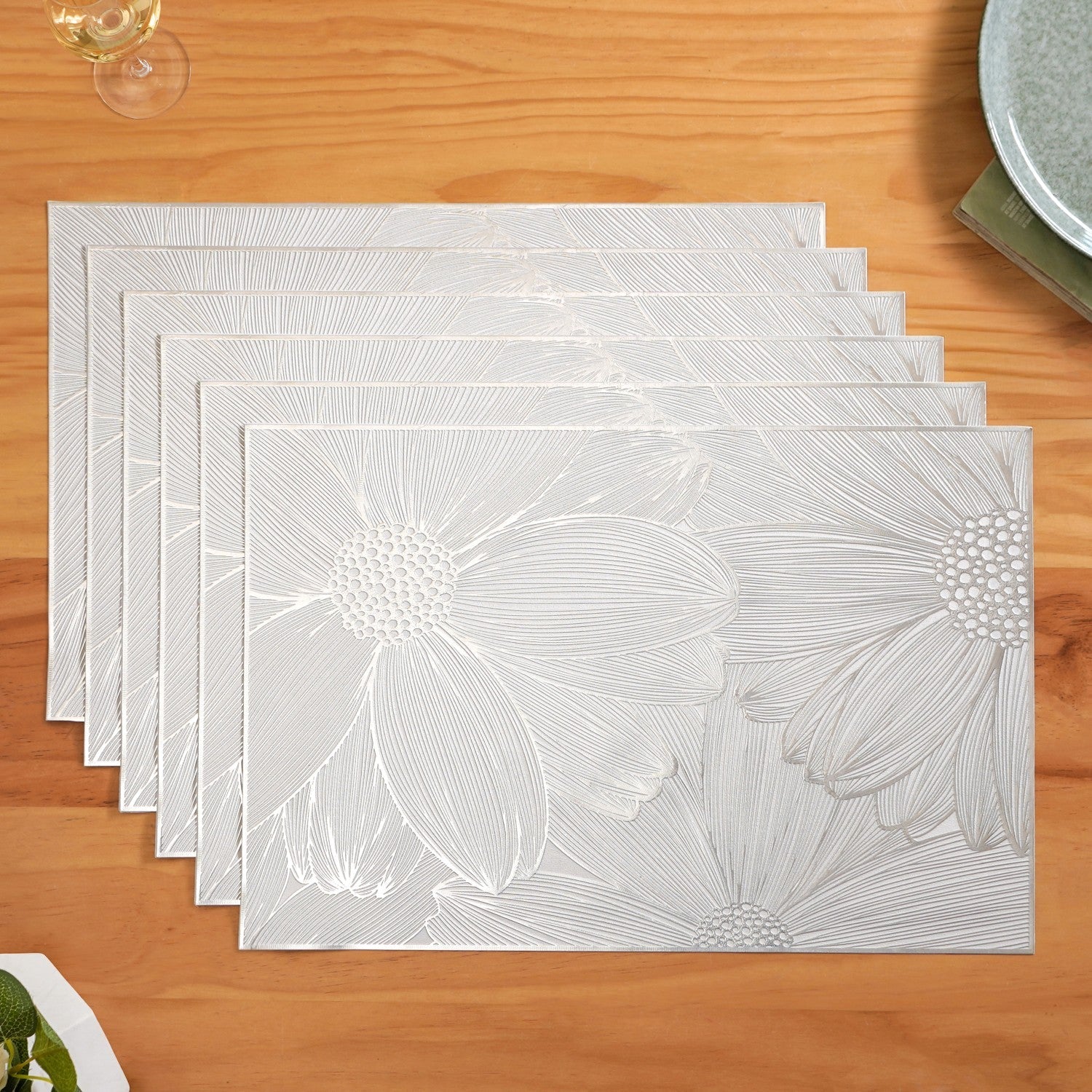 Blooming Flower Silver Table Mat Set Of 6