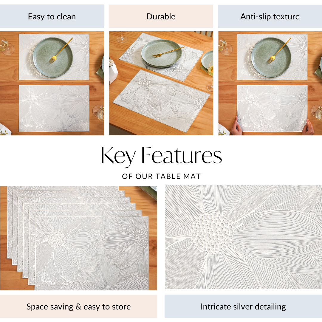 Blooming Flower Silver Table Mat Set Of 6