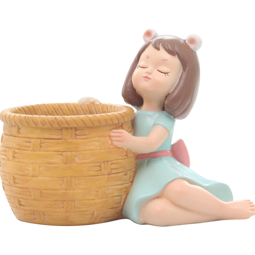 Girl With Basket Planter