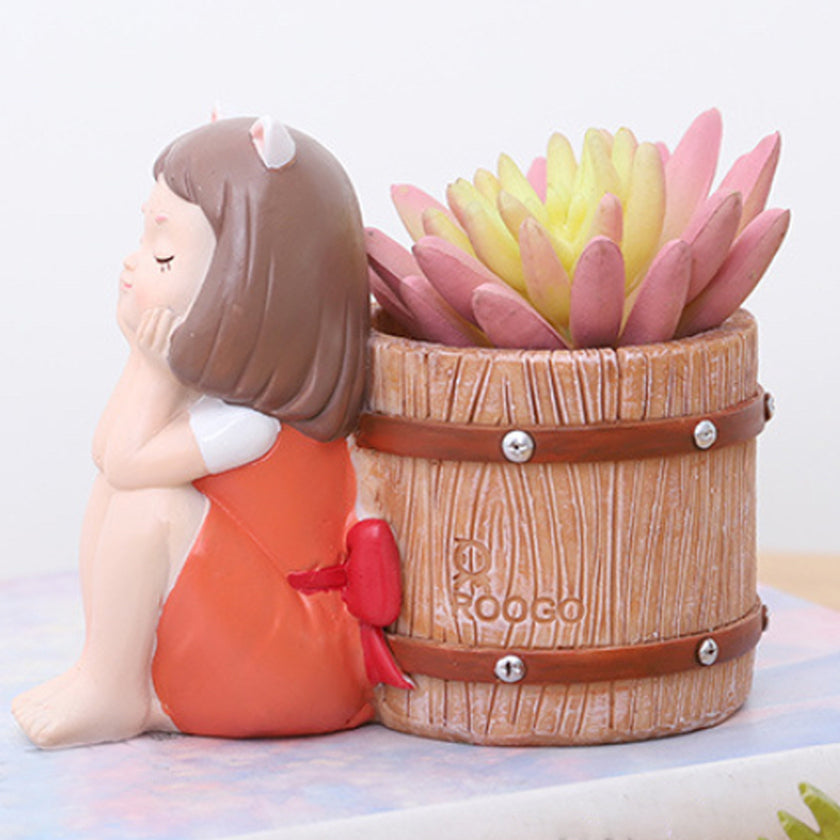 Girl With Basket Planter