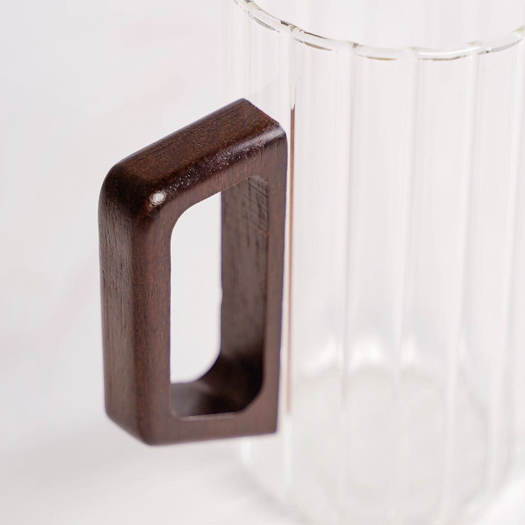 Ribbed Large Glass Mug With Wooden Handle 500ml