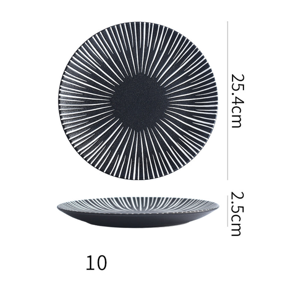 Contemporary Striped Ceramic Dinner Plate Black 9.5 Inch