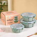 Gripso Borosilicate Glass Lunch Box With Silicone Sleeves Set Of 3 Sage Green