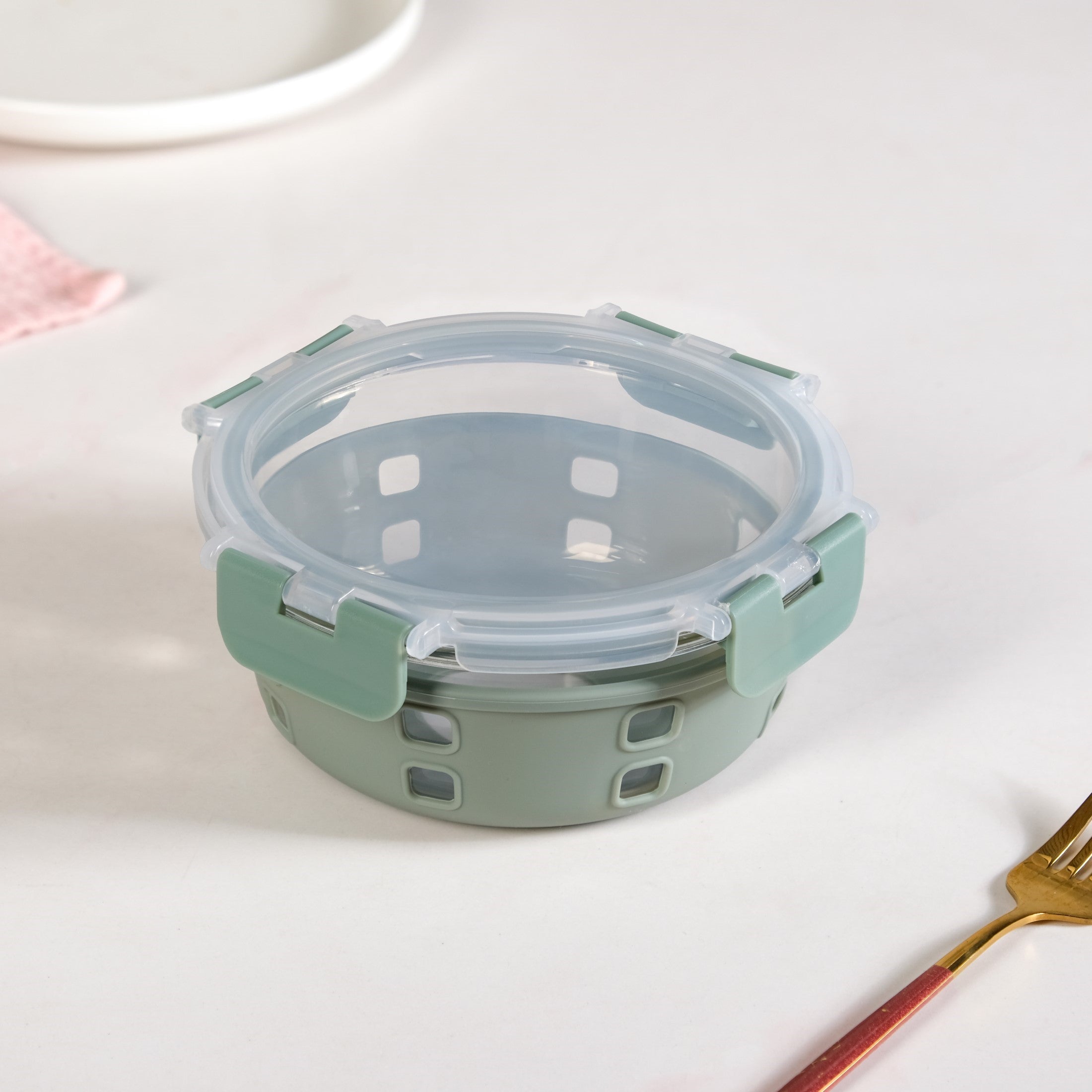 Gripso Borosilicate Glass Lunch Box With Silicone Sleeves Set Of 3 Sage Green