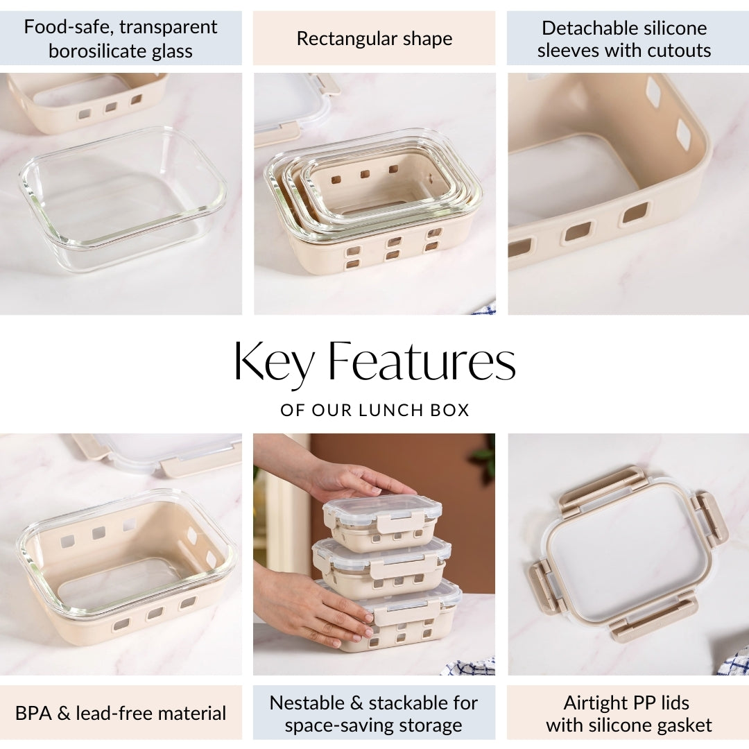 Gripso Food Storage Container With Silicone Sleeves Set Of 3 Beige