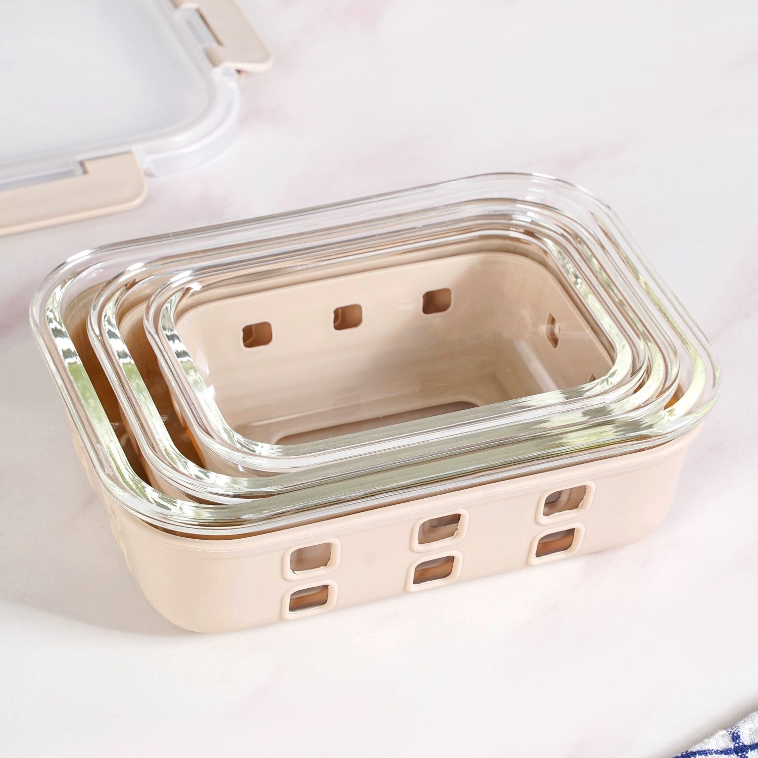 Gripso Food Storage Container With Silicone Sleeves Set Of 3 Beige