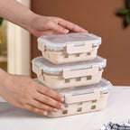 Gripso Food Storage Container With Silicone Sleeves Set Of 3 Beige