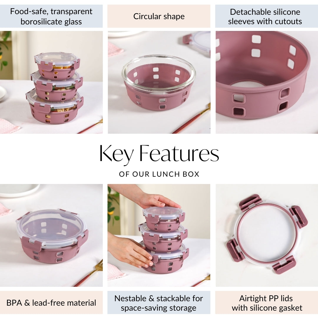 Gripso Food Storage Container With Silicone Sleeves Set Of 3 Mauve