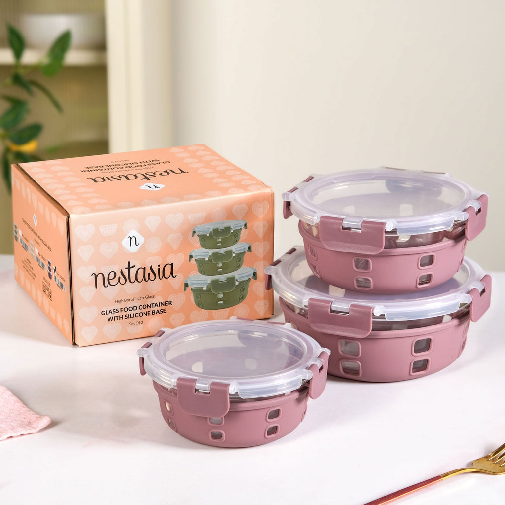 Gripso Food Storage Container With Silicone Sleeves Set Of 3 Mauve