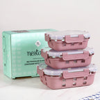 Gripso Glass Lunch Box For Office With Silicone Sleeves Set Of 3 Mauve