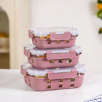 Gripso Glass Lunch Box For Office With Silicone Sleeves Set Of 3 Mauve