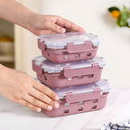 Gripso Glass Lunch Box For Office With Silicone Sleeves Set Of 3 Mauve