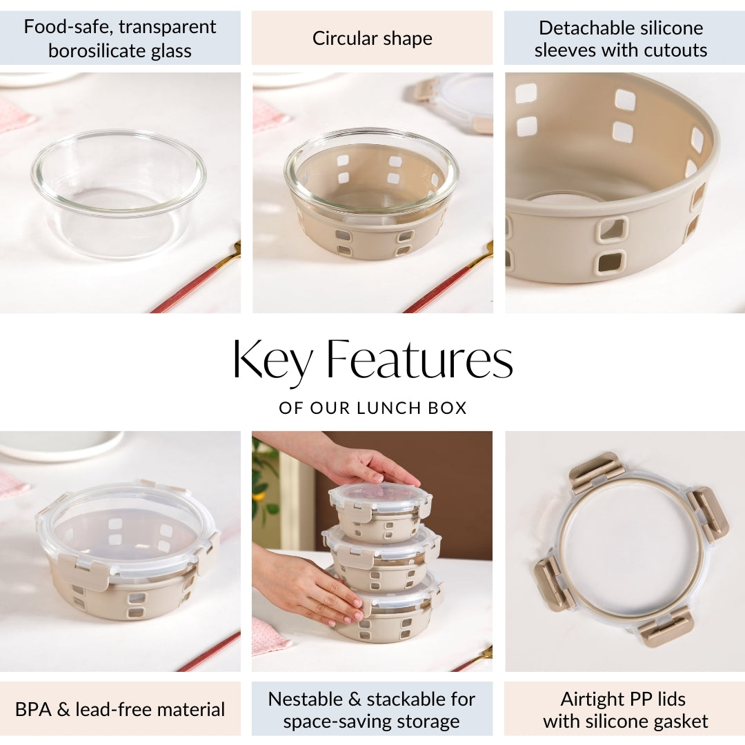 Gripso Microwave Safe Meal Prep Container With Silicone Sleeves Set Of 3 Beige